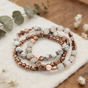 Curated White Howlite & Sunstone Stack Bracelet Set Bohemian Luxe